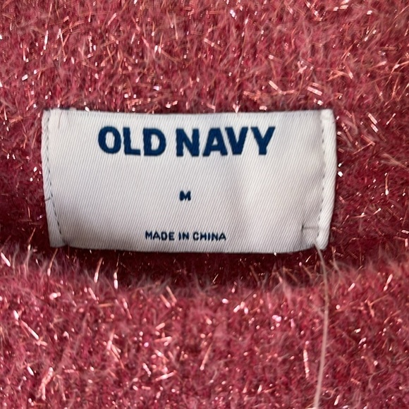 NWT Old Navy Eyelash Sweater Pink Glitter Size Medium Crew Neck Long Sleeves - Picture 5 of 13